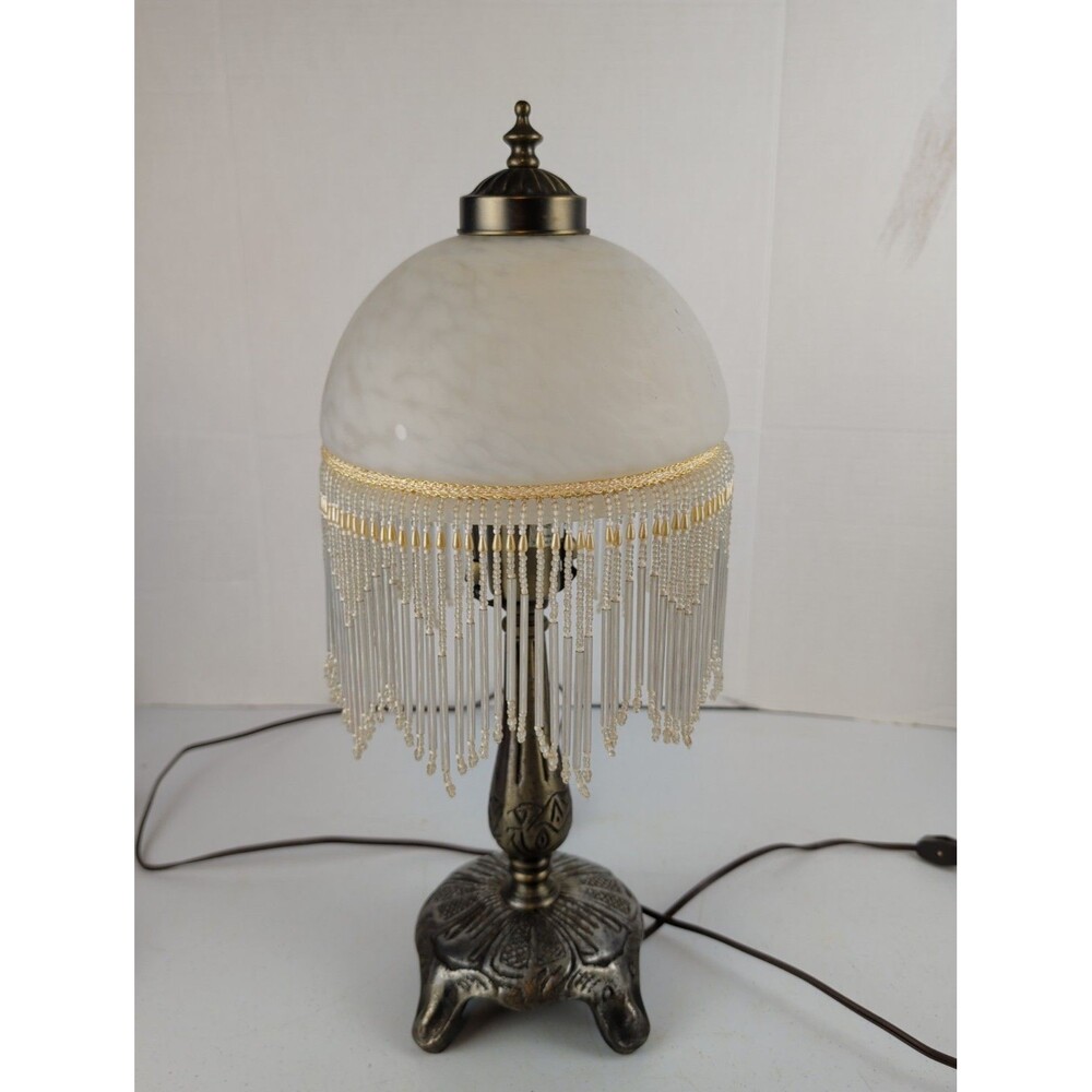 Victorian Style Gold Beaded Fringe Boudoir Table Lamp  VTG